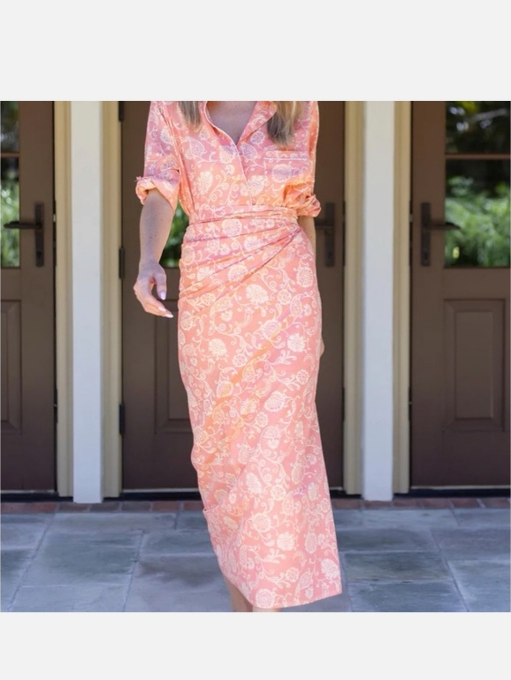 Julia Amory Peach Paisley Print Boyfriend Shirt And Pareo Set